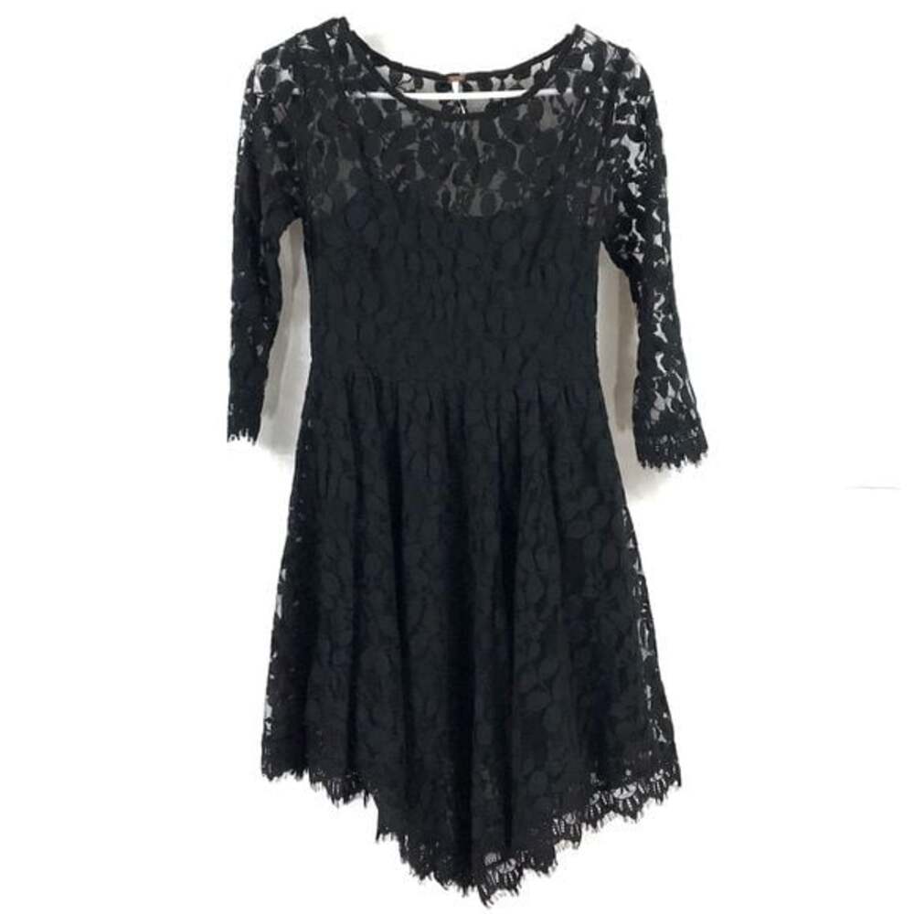 Free People 3/4 Sleeved Lace Mini Dress Black